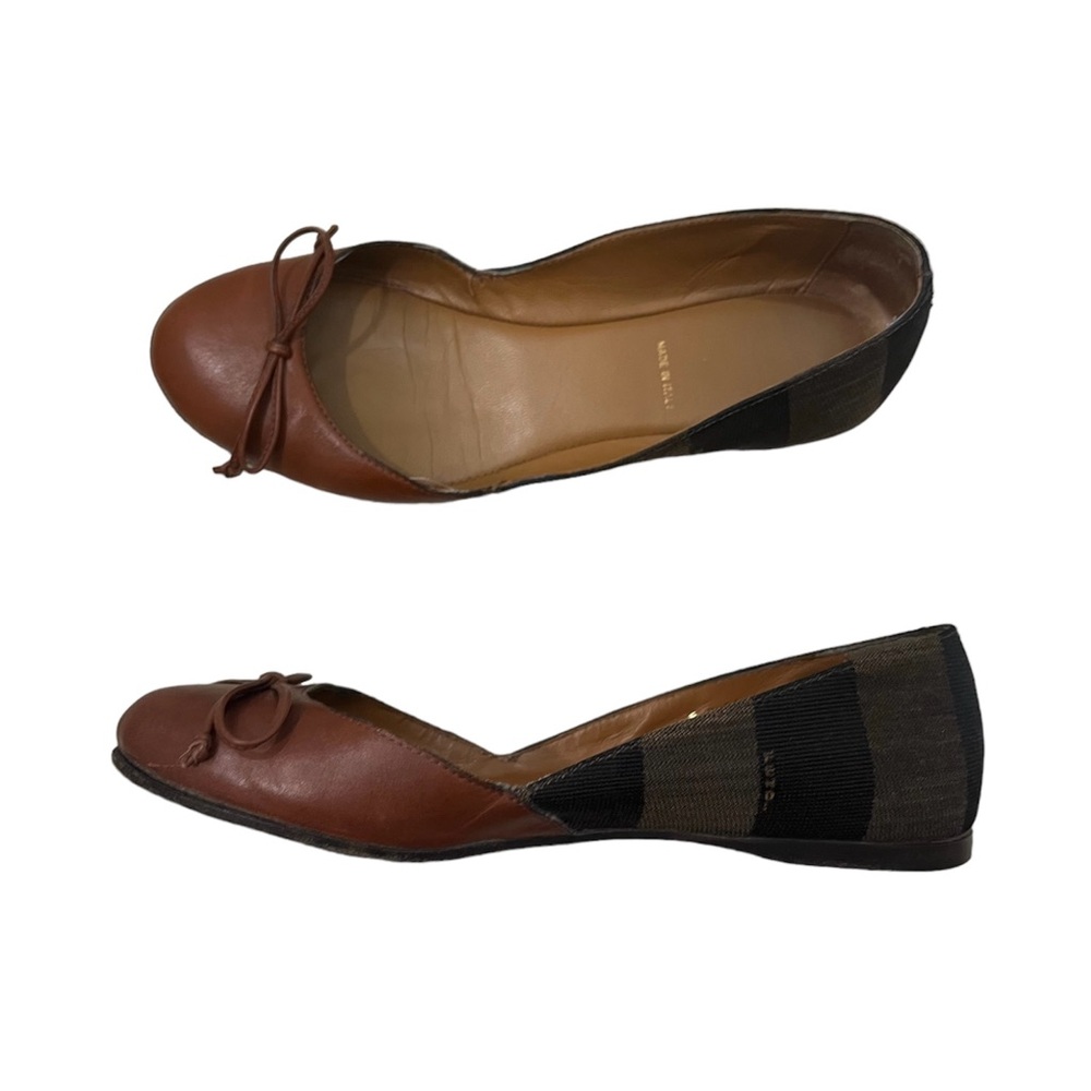 Authentic Fendi Brown Leather & Black Trim Ballet Flat - Picture 9 of 10
